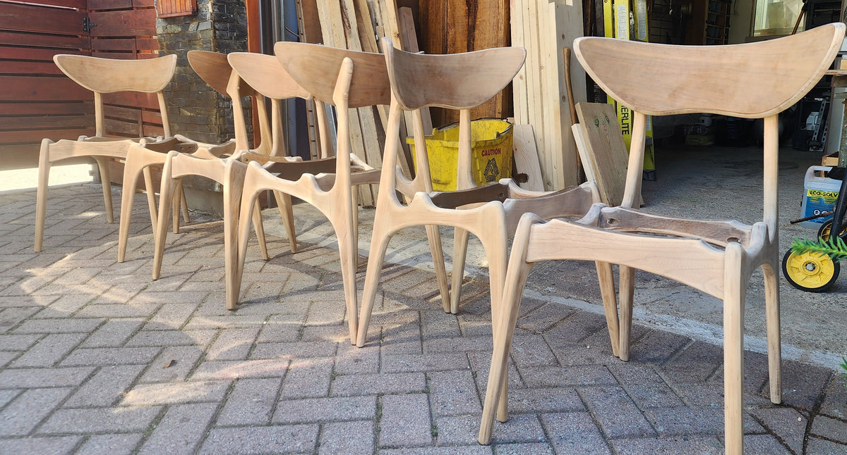 6 REFINISHED Mid Century Modern Walnut Chairs by Deilcraft