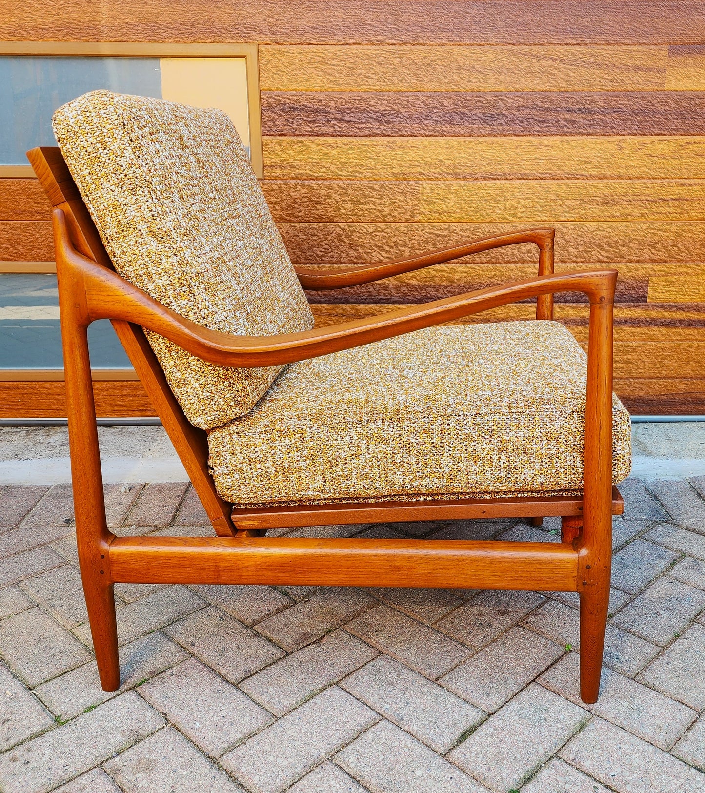 REFINISHED REUPHOLSTERED Danish MCM Teak Lounge Chair w Performance Fabric