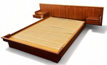 REFINISHED Mid Century Modern Teak Platform Bed Queen w Floating Nightstands 7