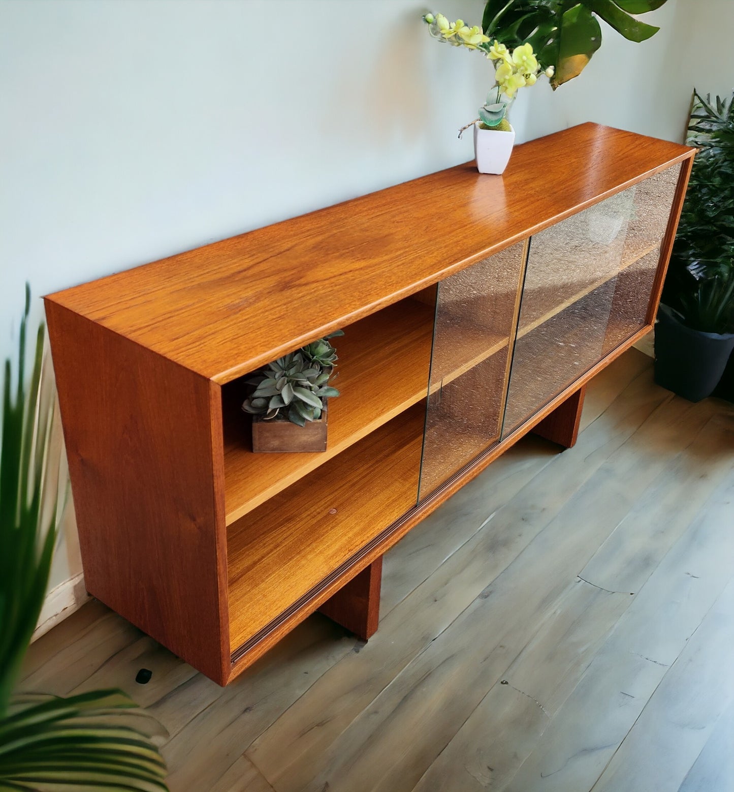 RESTORED Mid Century Modern Teak Bookcase Display TV Media Console 59"