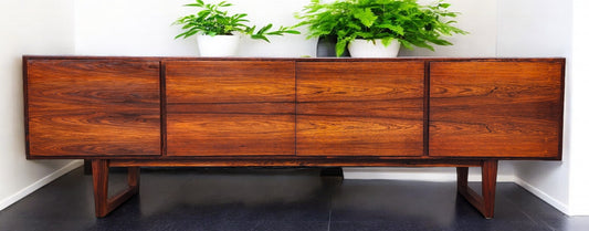 REFINISHED Danish Mid Century Modern Brazilian Rosewood Sideboard 95"