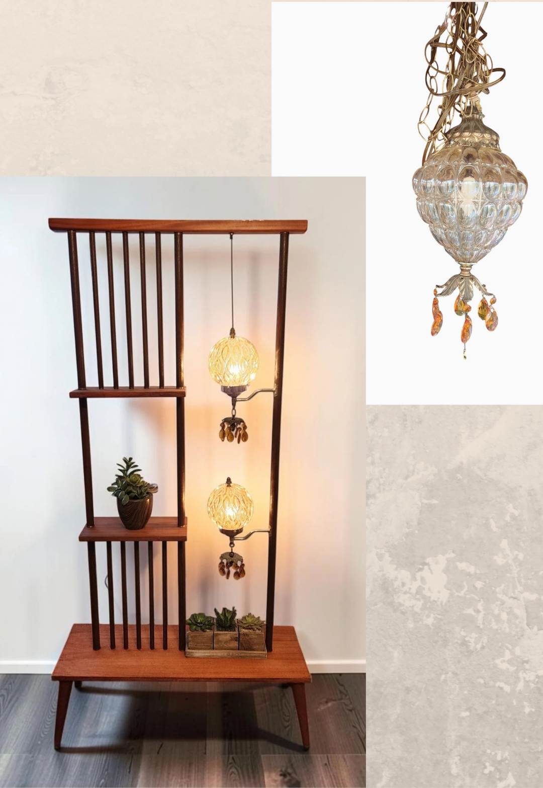 Restored Mid Century Modern Atomic Age Walnut Room Divider with Shelves, Lamps and Ceiling Lamp, photo 18 of 18