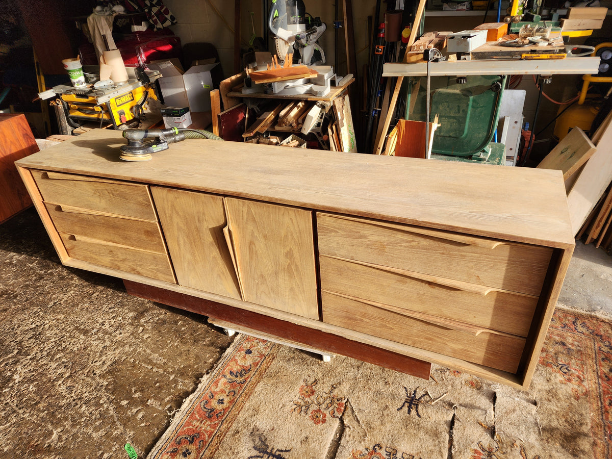 REFINISHED Mid Century Modern Teak Dresser or Sideboard 7ft