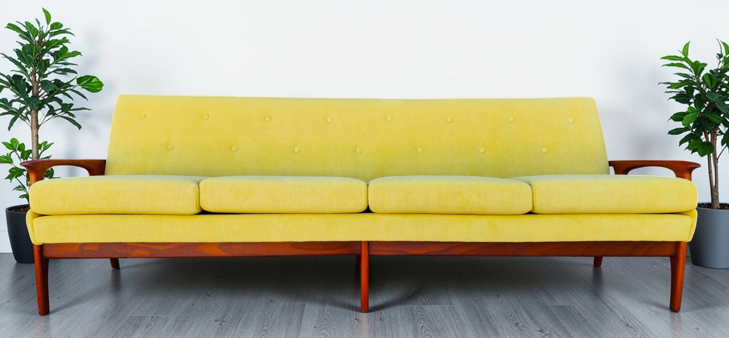 REFINISHED REUPHOLSTERED Mid Century Modern Teak 4-Seater Sofa by R.Huber