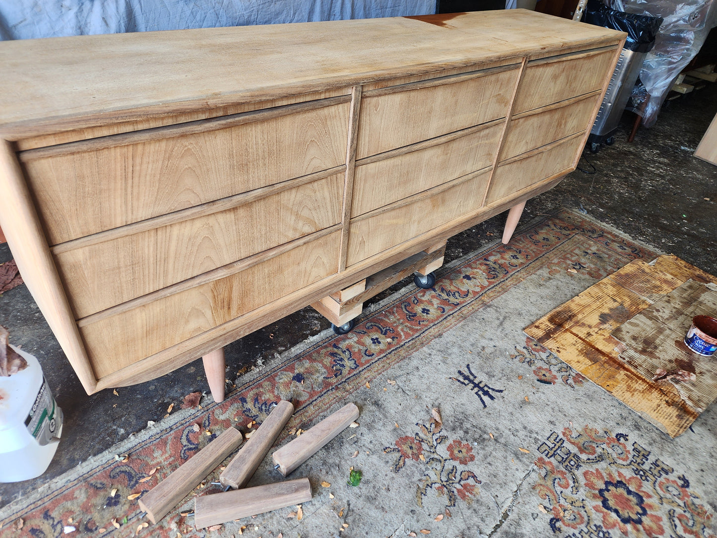 REFINISHED Mid-Century Modern Teak 9 Drawers Dresser