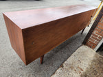 REFINISHED Mid Century Modern Teak Buffet w Geometrical Inlays & Lighting, 94