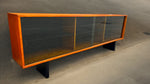 REFINISHED Mid Century Modern Teak & Black Bookcase TV Media Console 76.5