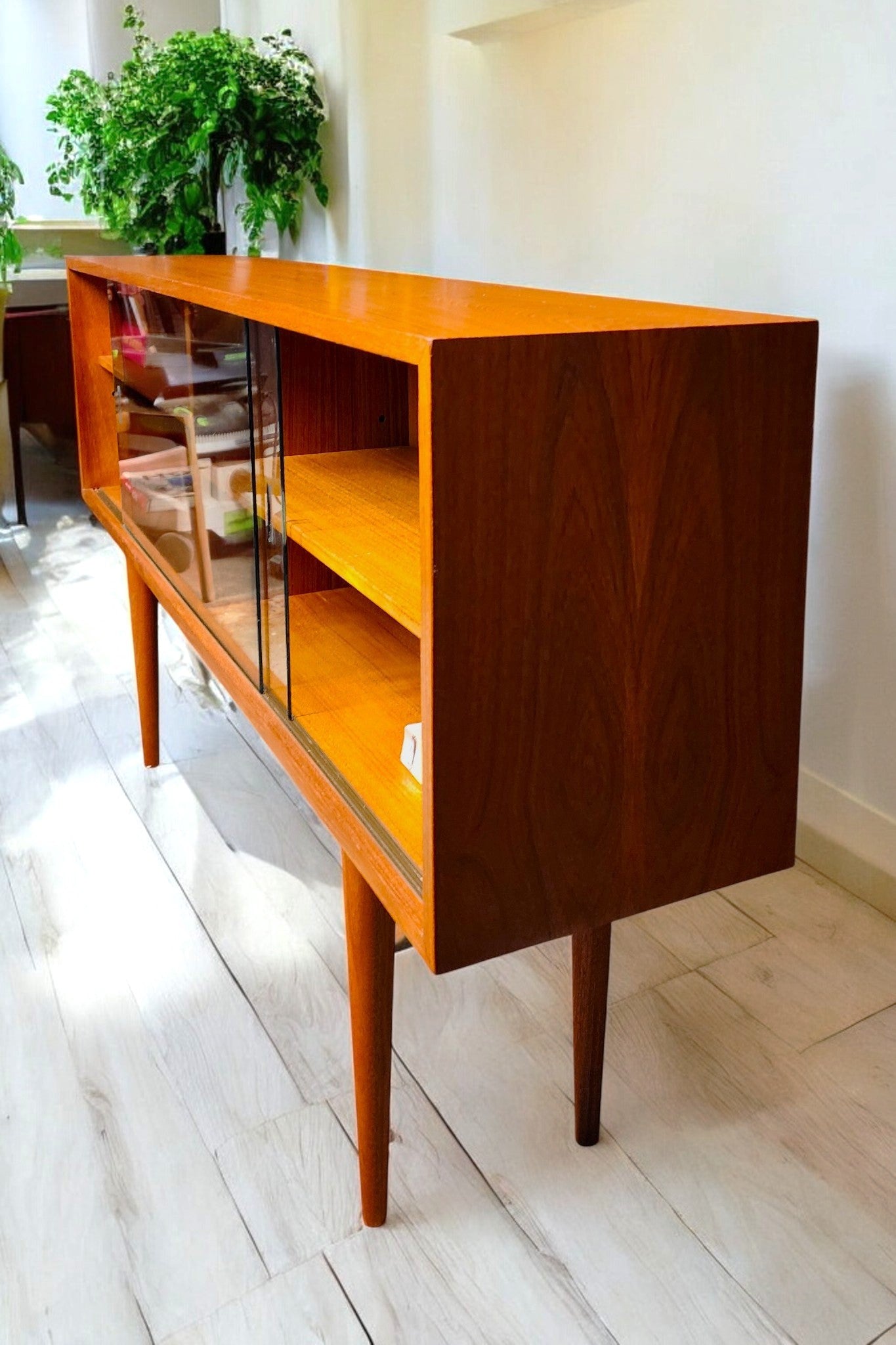 REFINISHED Mid Century Modern Teak Display Bookcase
