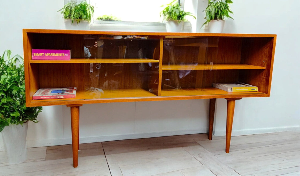 REFINISHED Mid Century Modern Teak Display Bookcase