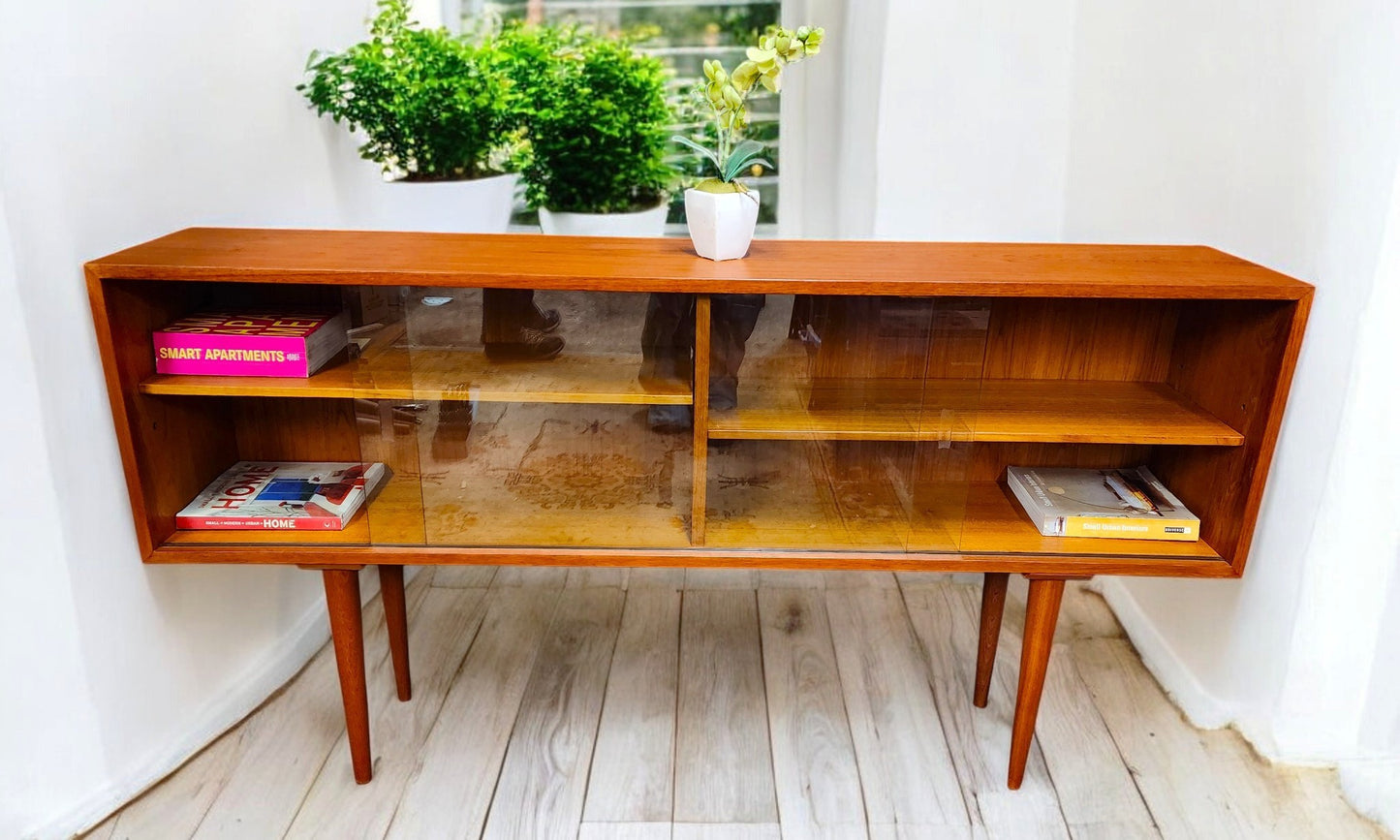REFINISHED Mid Century Modern Teak Display Bookcase