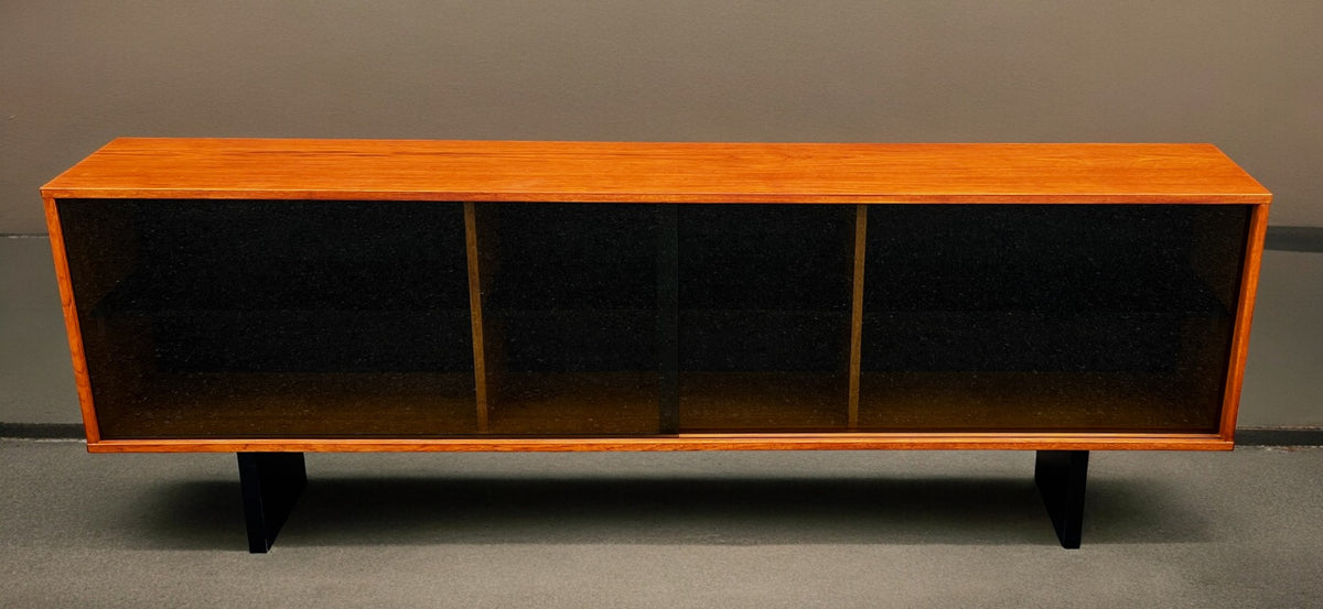 REFINISHED Mid Century Modern Teak & Black Bookcase TV Media Console 76.5