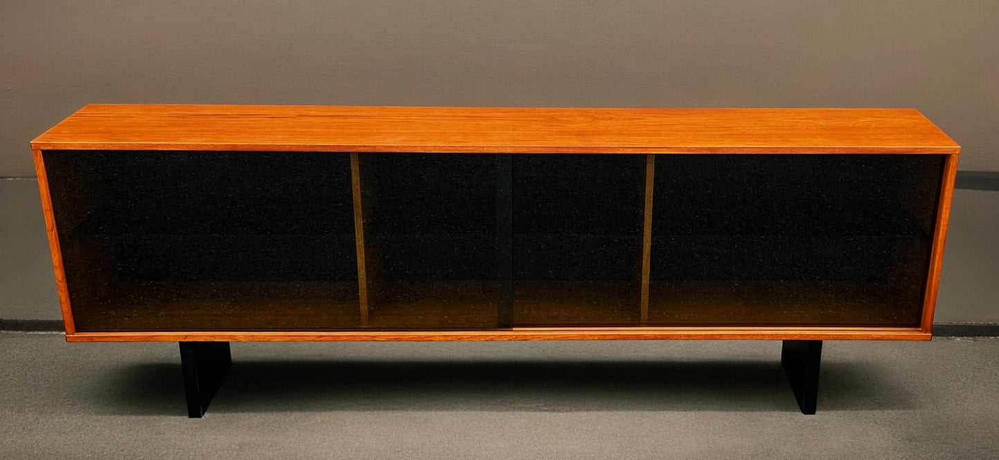 REFINISHED Mid Century Modern Teak & Black Bookcase TV Media Console 76.5"