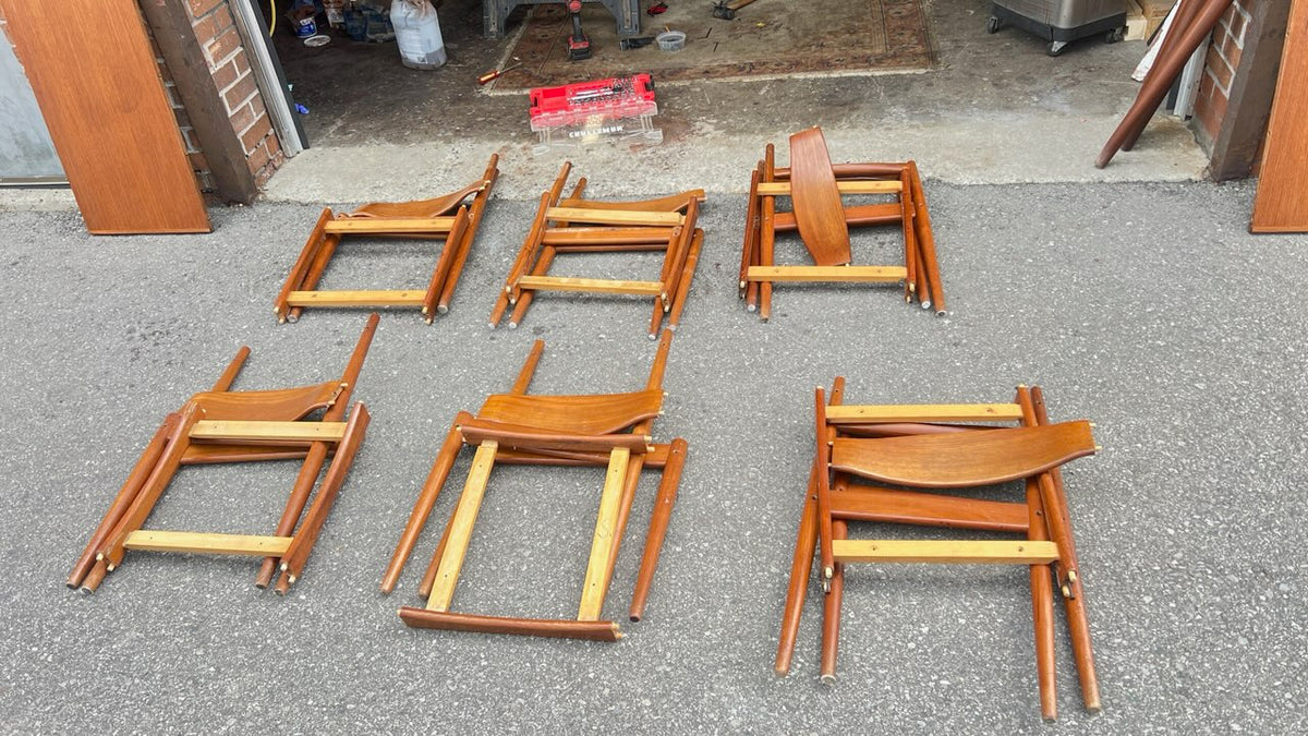 6 REFINISHED REUPHOLSTERED in wool mohair Danish MCM Teak Chairs by Bramin