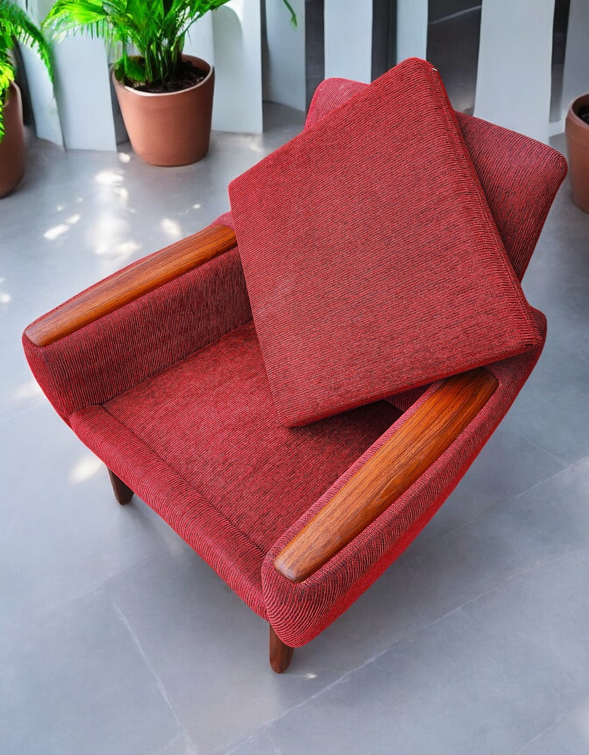 REFINISHED MCM R.Huber Lounge Armchair with Teak Legs & Paws