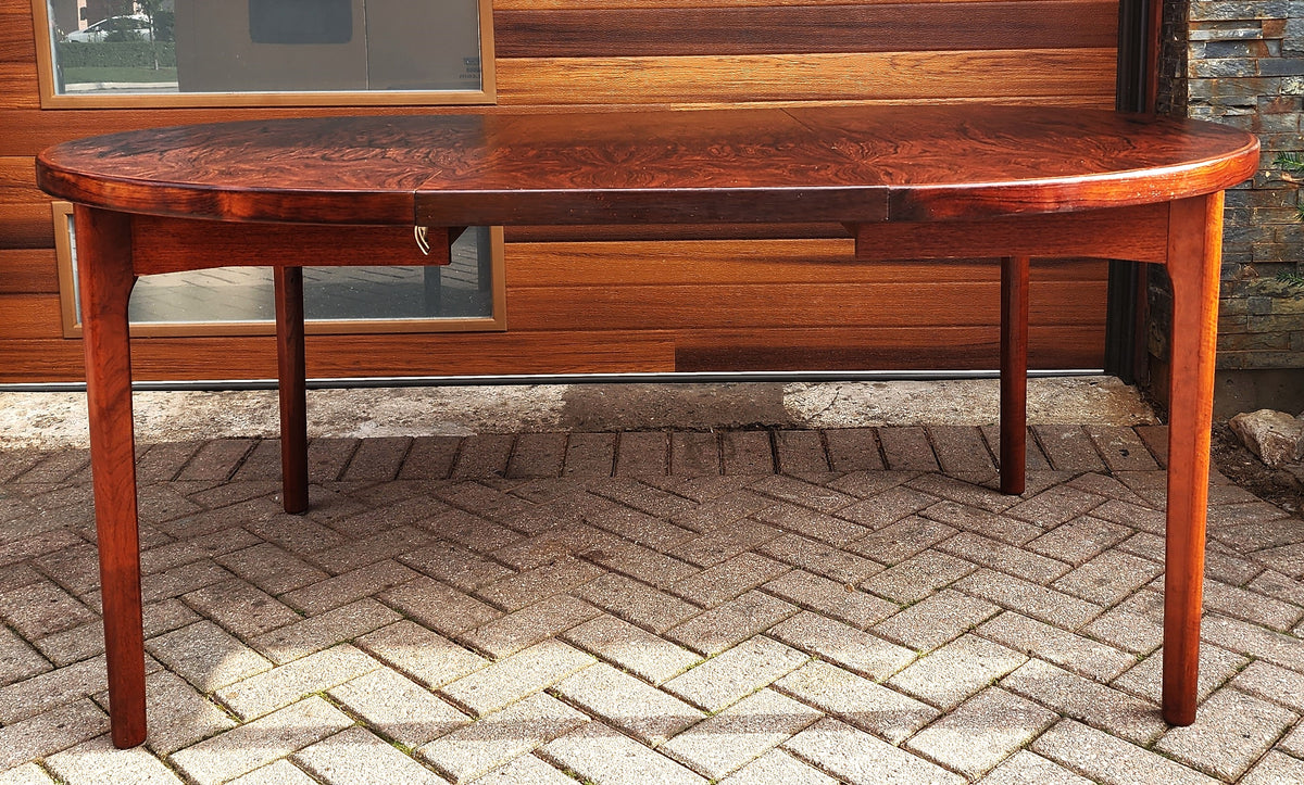 REFINISHED Danish Mid Century Modern Rio Rosewood Table Round to Oval  2 Leaves by H. Kjaernulf 47