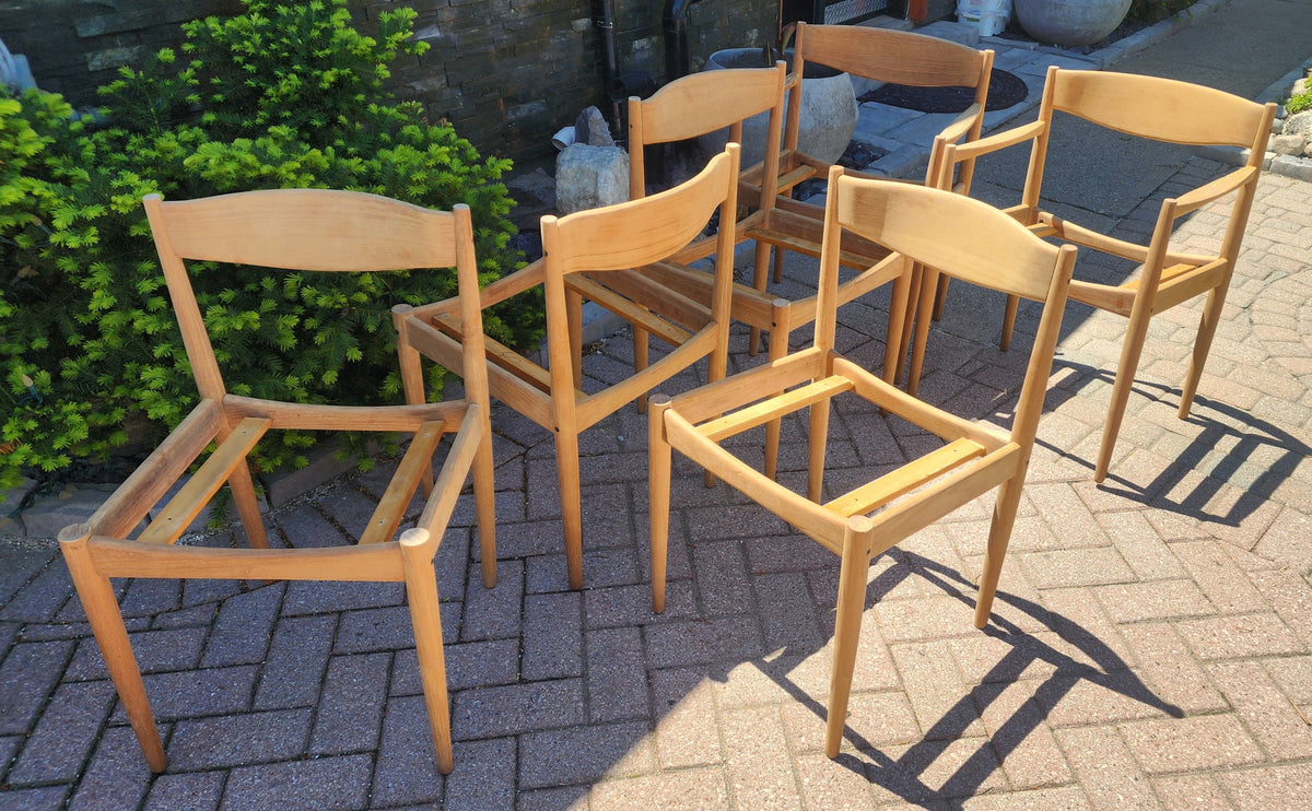 6 REFINISHED REUPHOLSTERED in wool mohair Danish MCM Teak Chairs by Bramin