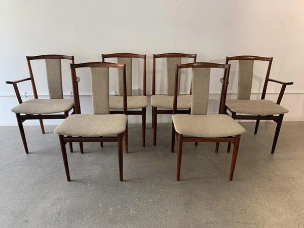 6 RESTORED Danish MCM Brazilian Rosewood Chairs by Henning Sørensen will be REUPHOLSTERED
