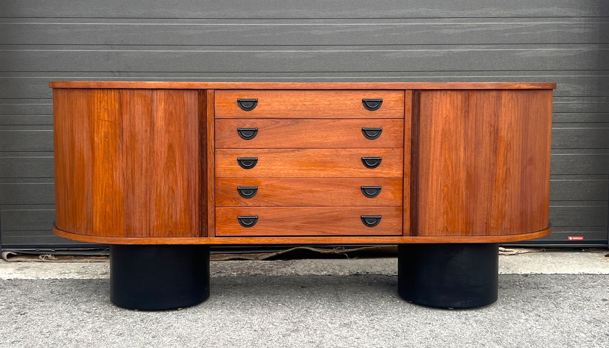 REFINISHED MCM Teak Buffet with Tambour Doors La Rose by RS Associates 75