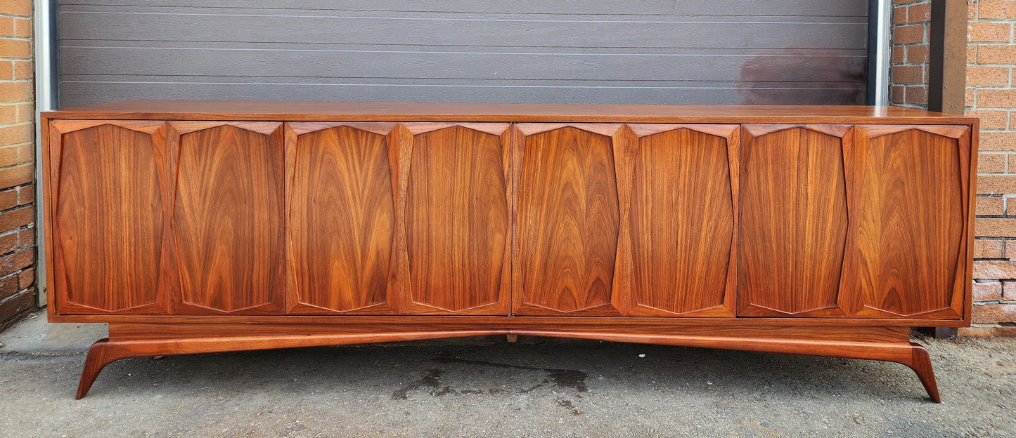 REFINISHED Exceptional  Mid Century Modern Walnut Sideboard  96"