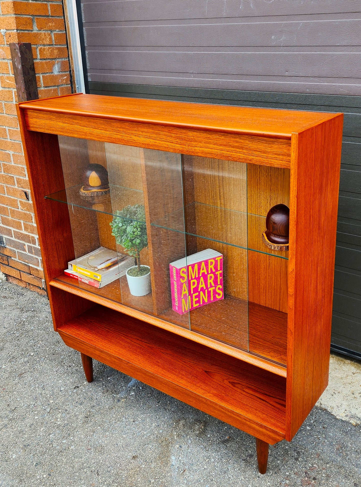 REFINISHED Mid Century Modern Teak Display Bookcase 48"