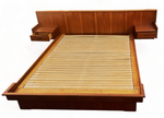 REFINISHED Mid Century Modern Teak Platform Bed Queen w Floating Nightstands 3