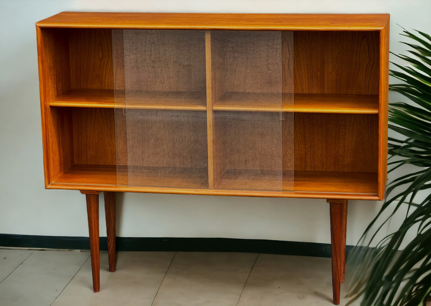 RESTORED Mid Century Modern Teak Display Bookcase 4 ft