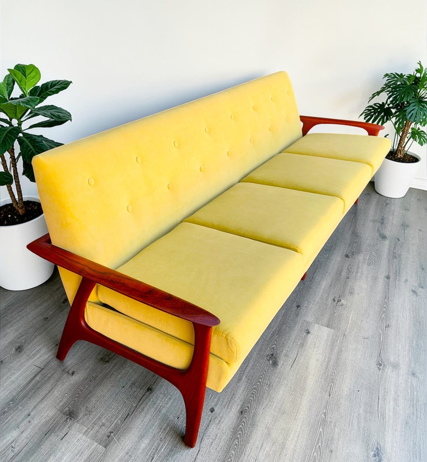 REFINISHED REUPHOLSTERED Mid Century Modern Teak 4-Seater Sofa by R.Huber