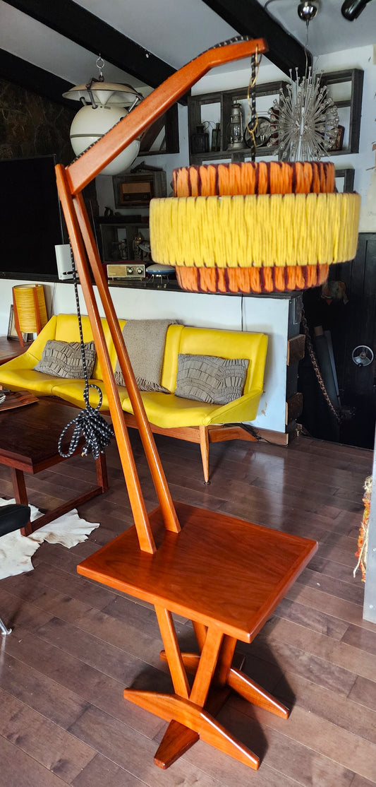 REFINISHED Mid Century Modern Teak Floor Lamp with Built in Table