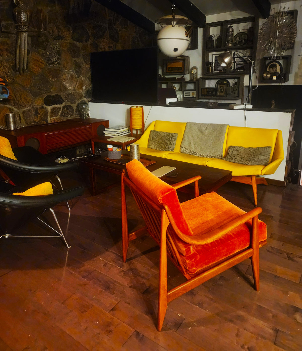 REFINISHED Italian Mid Century Modern Lounge Chair w Wool Mohair Cushions