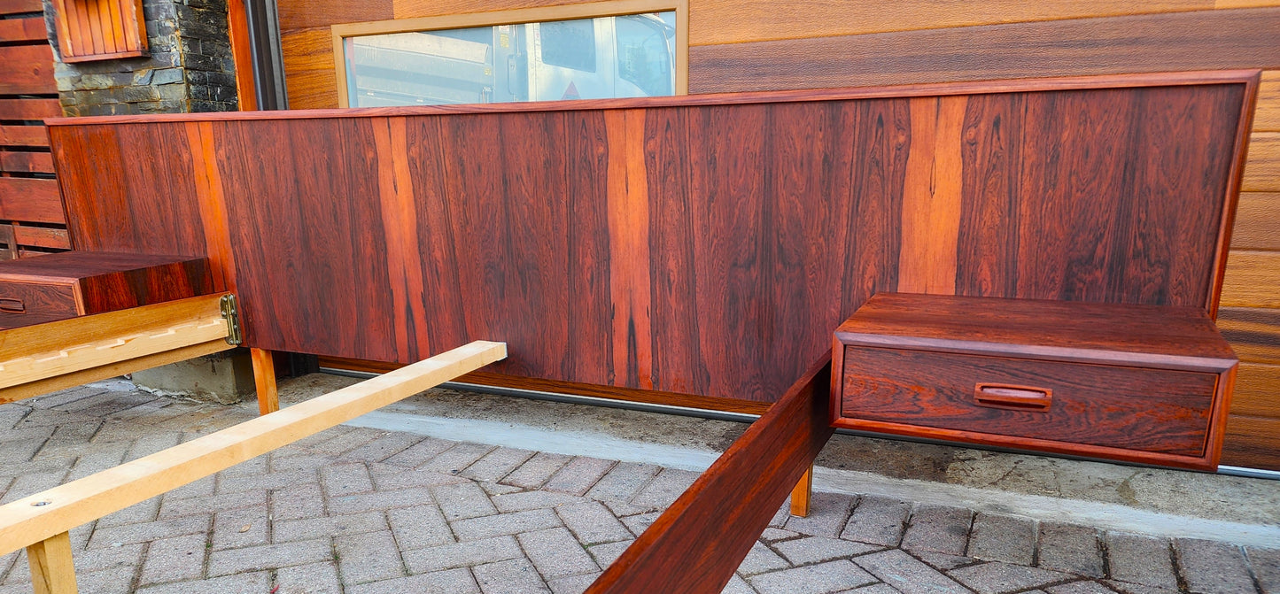 REFINISHED Mid Century Modern Rosewood Queen Bed w Floating Nightstands