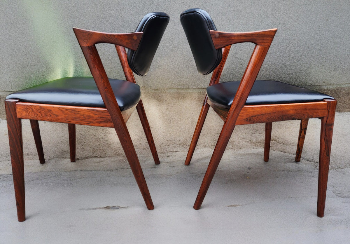 2 Danish Mid Century Modern Rosewood & Leather Chairs by Kai Kristiansen, Model 42