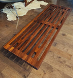 REFINISHED Mid Century Modern Solid Teak Slatted Bench or Coffee Table 60
