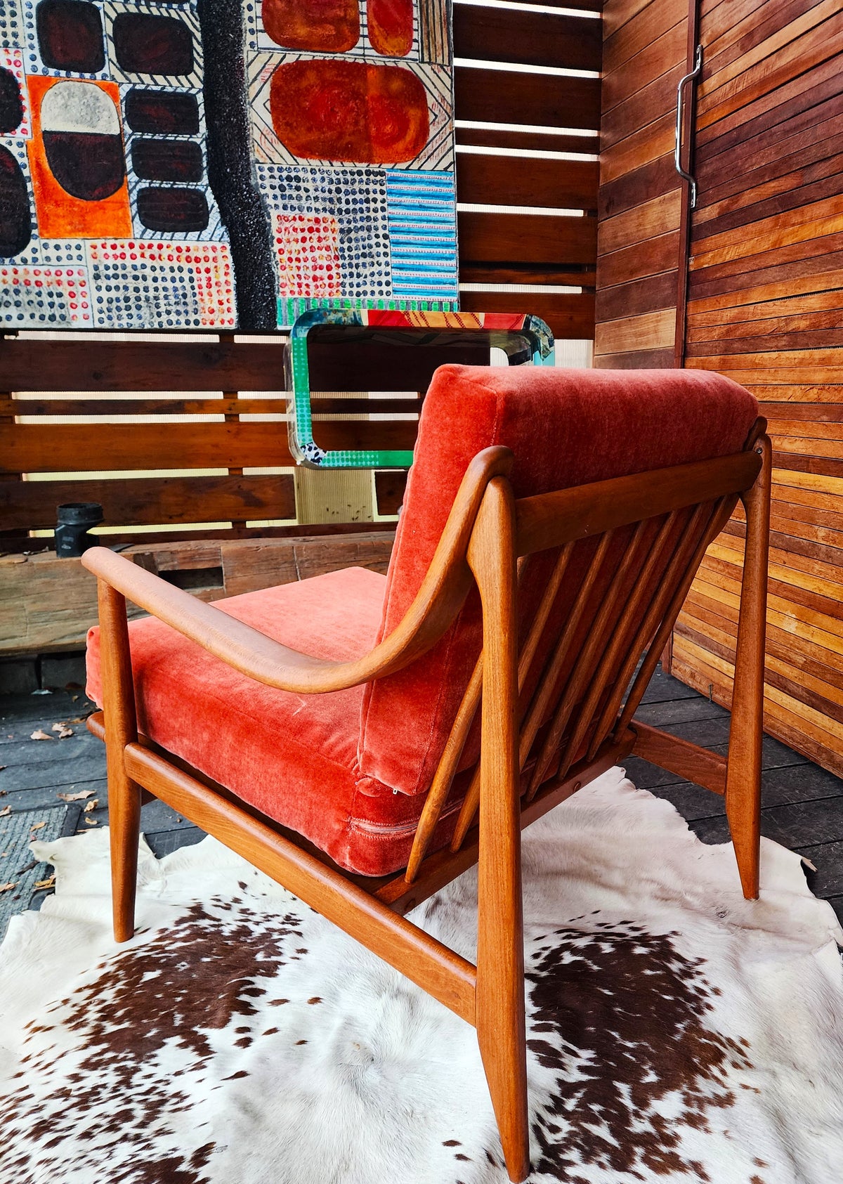 REFINISHED Italian Mid Century Modern Lounge Chair w Wool Mohair Cushions