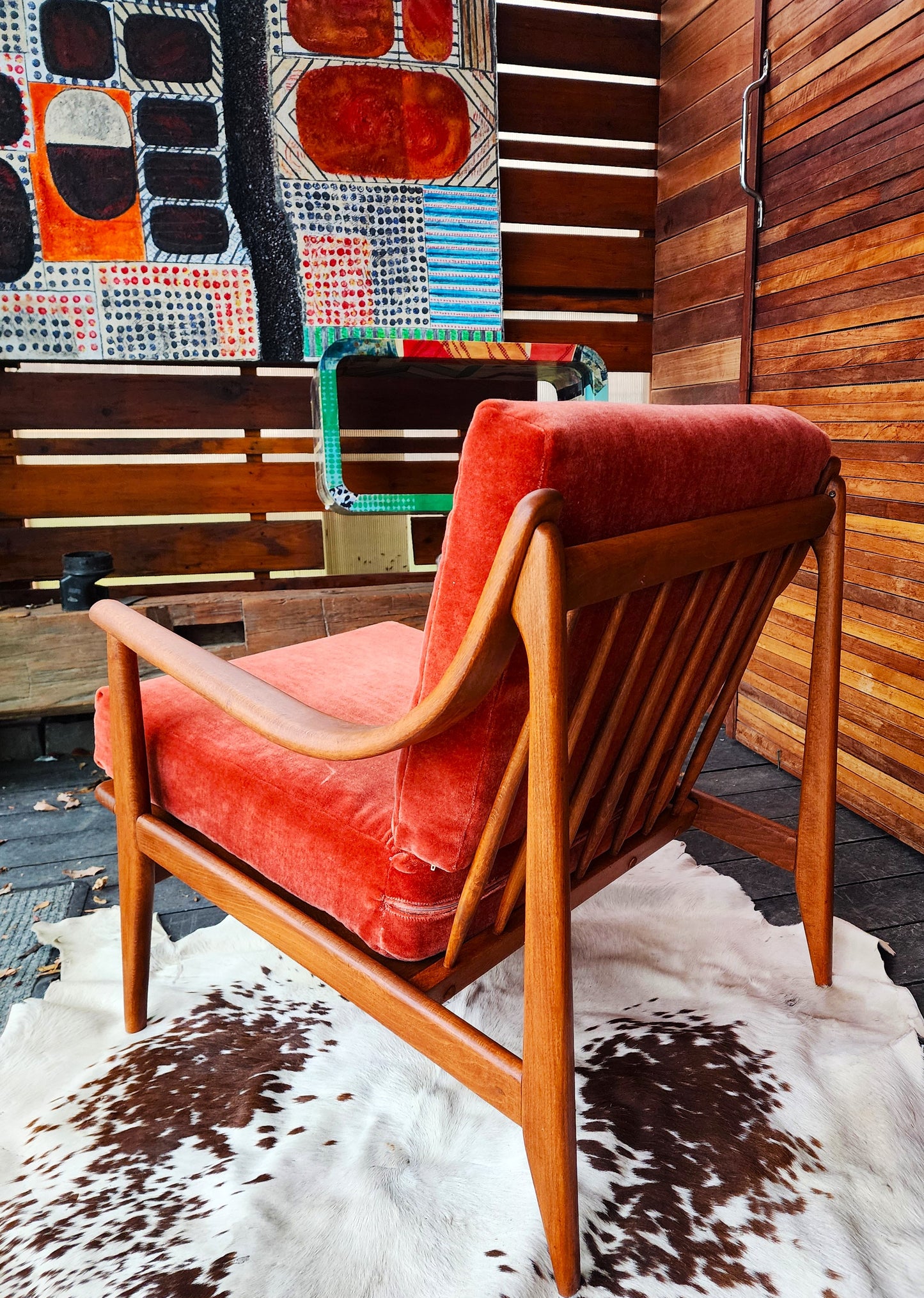 REFINISHED Italian Mid Century Modern Lounge Chair w Wool Mohair Cushions