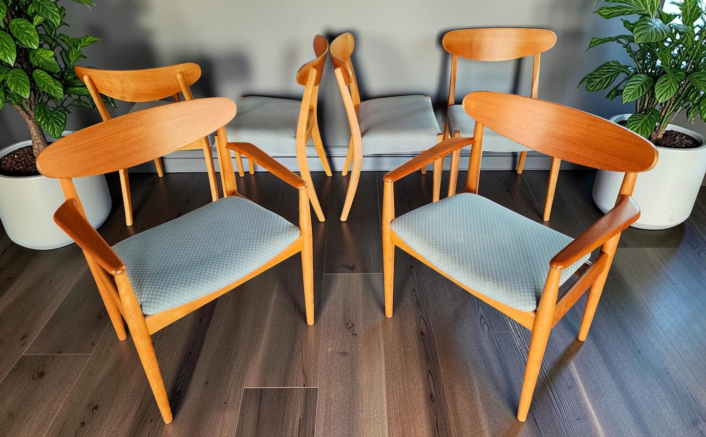 REFINISHED Danish Mid Century Modern Teak & Oak Table w 2 Leaves & 6 Chairs