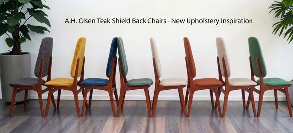 8 RESTORED Danish MCM Teak Shield Back Chairs by A. H. Olsen, will be REUPHOLSTERED