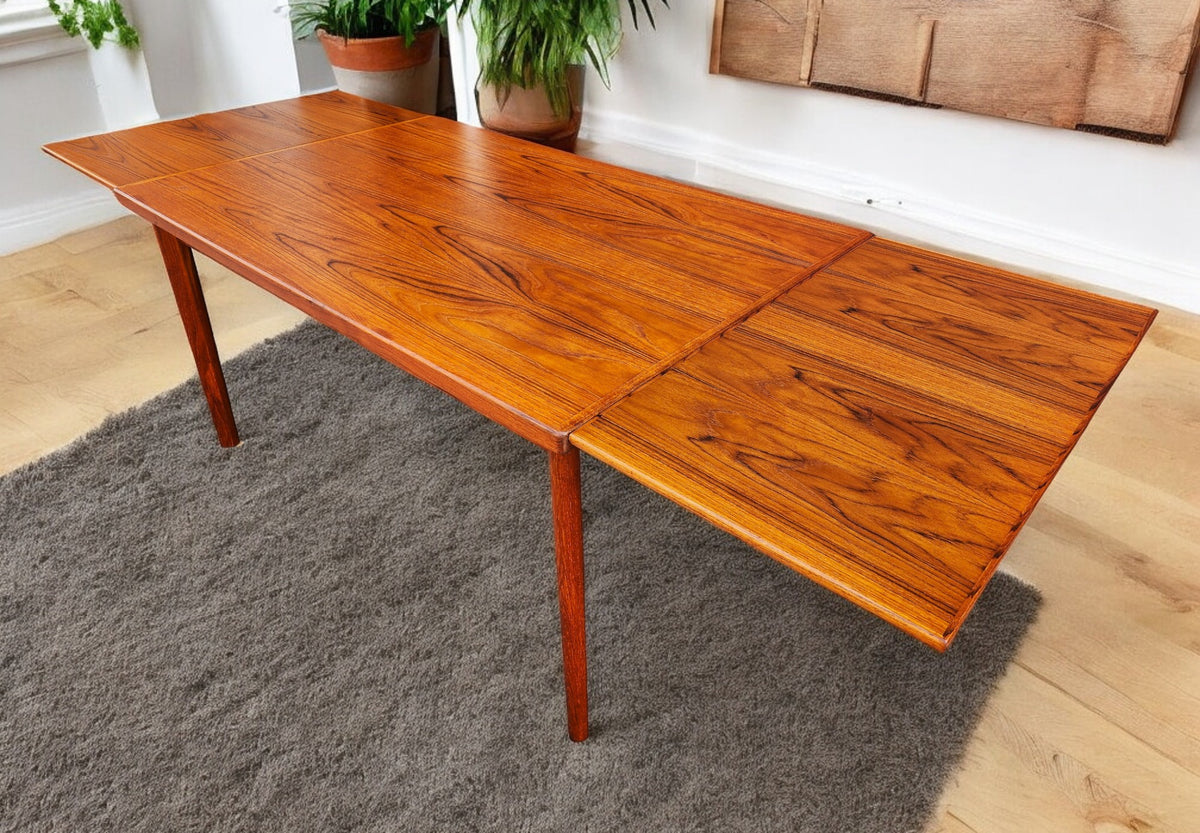 REFINISHED Danish MCM Teak Draw Leaf Table by H. Kjaernulf  57