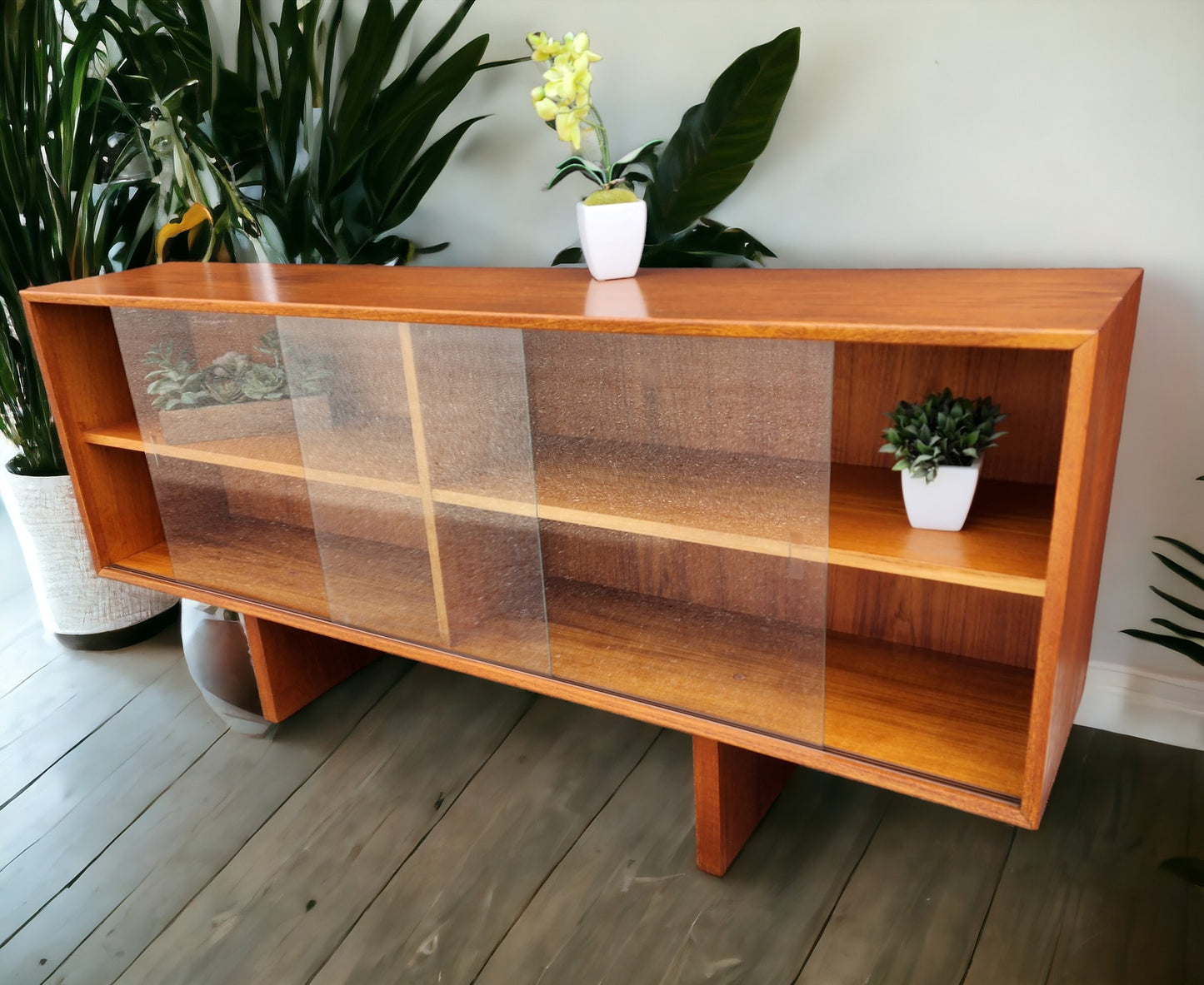 RESTORED Mid Century Modern Teak Bookcase Display TV Media Console 59"