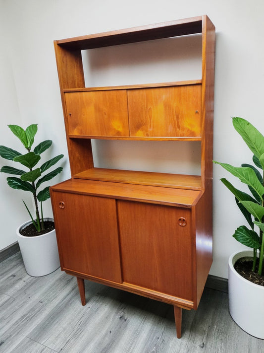 REFINISHED Danish Mid Century Modern Teak 2-Piece Cabinet w Shelving /Divider