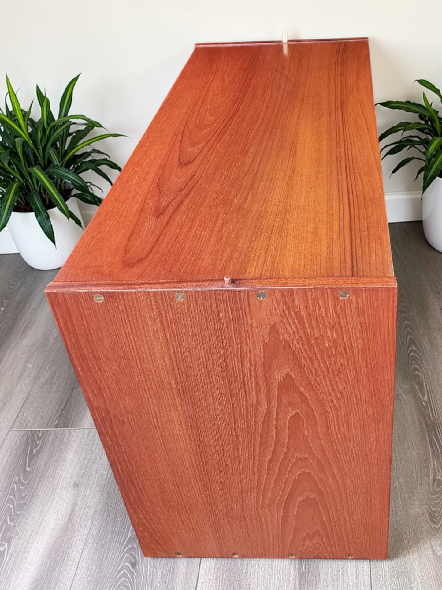 REFINISHED Danish Mid Century Modern Teak 2-Piece Cabinet w Shelving /Divider