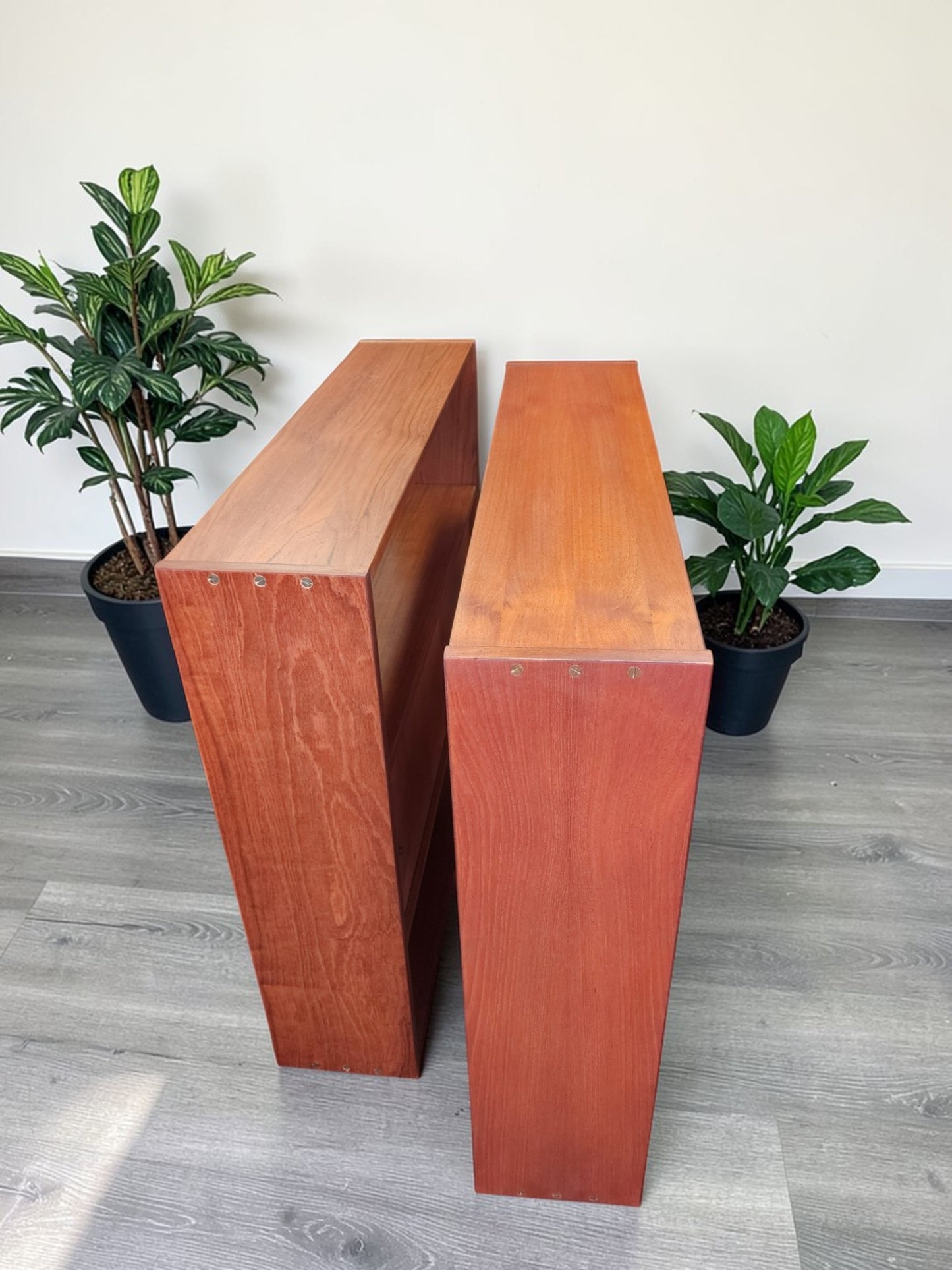 REFINISHED Danish Mid Century Modern Teak 2-Piece Cabinet w Shelving /Divider