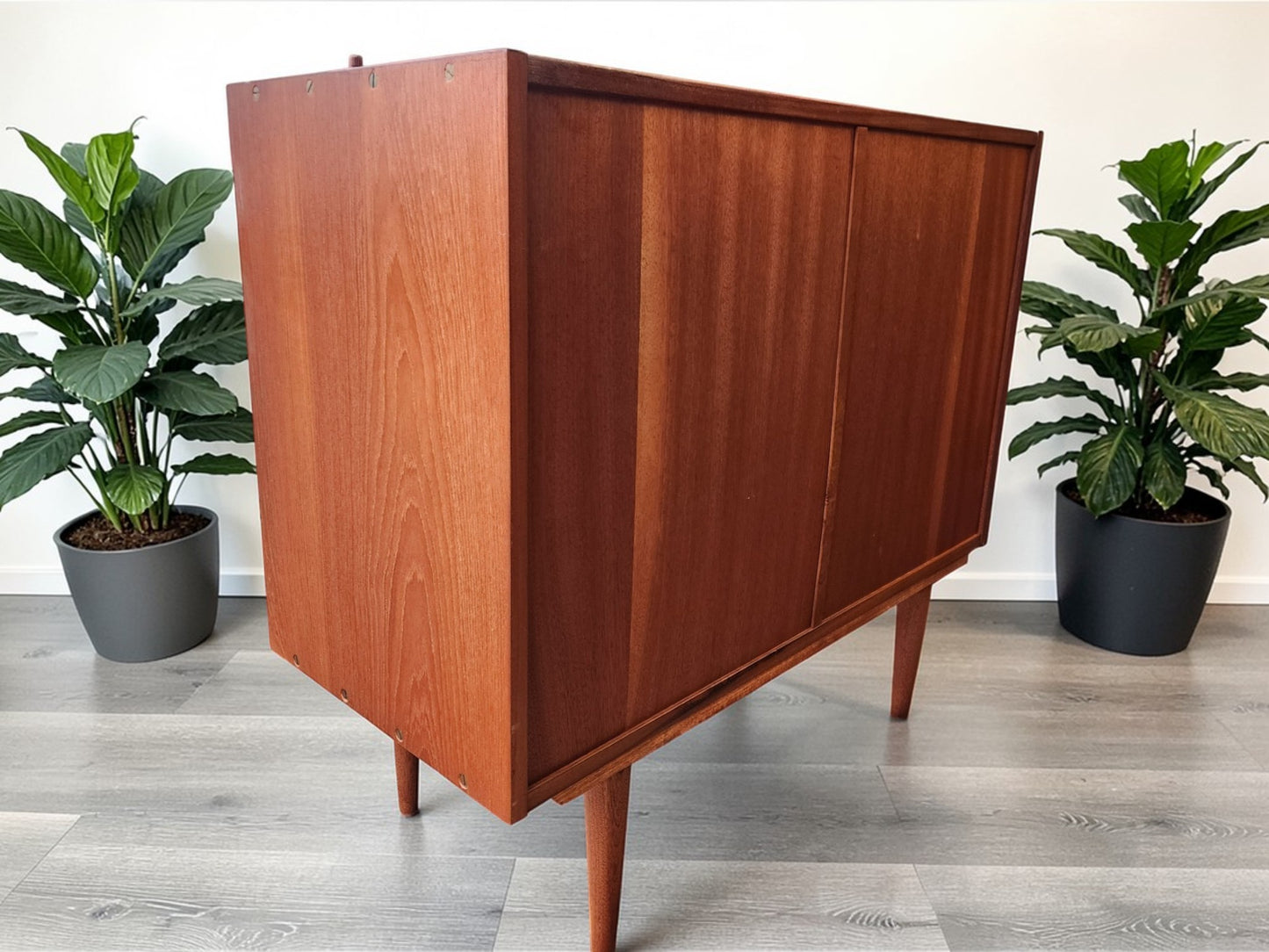 REFINISHED Danish Mid Century Modern Teak 2-Piece Cabinet w Shelving /Divider