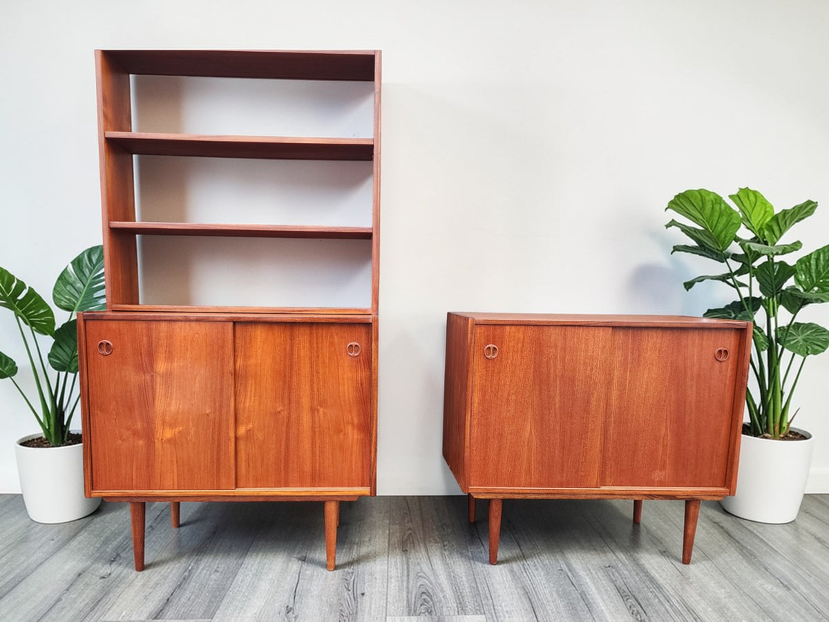 REFINISHED Danish Mid Century Modern Teak Cabinet w Shelving /Divider