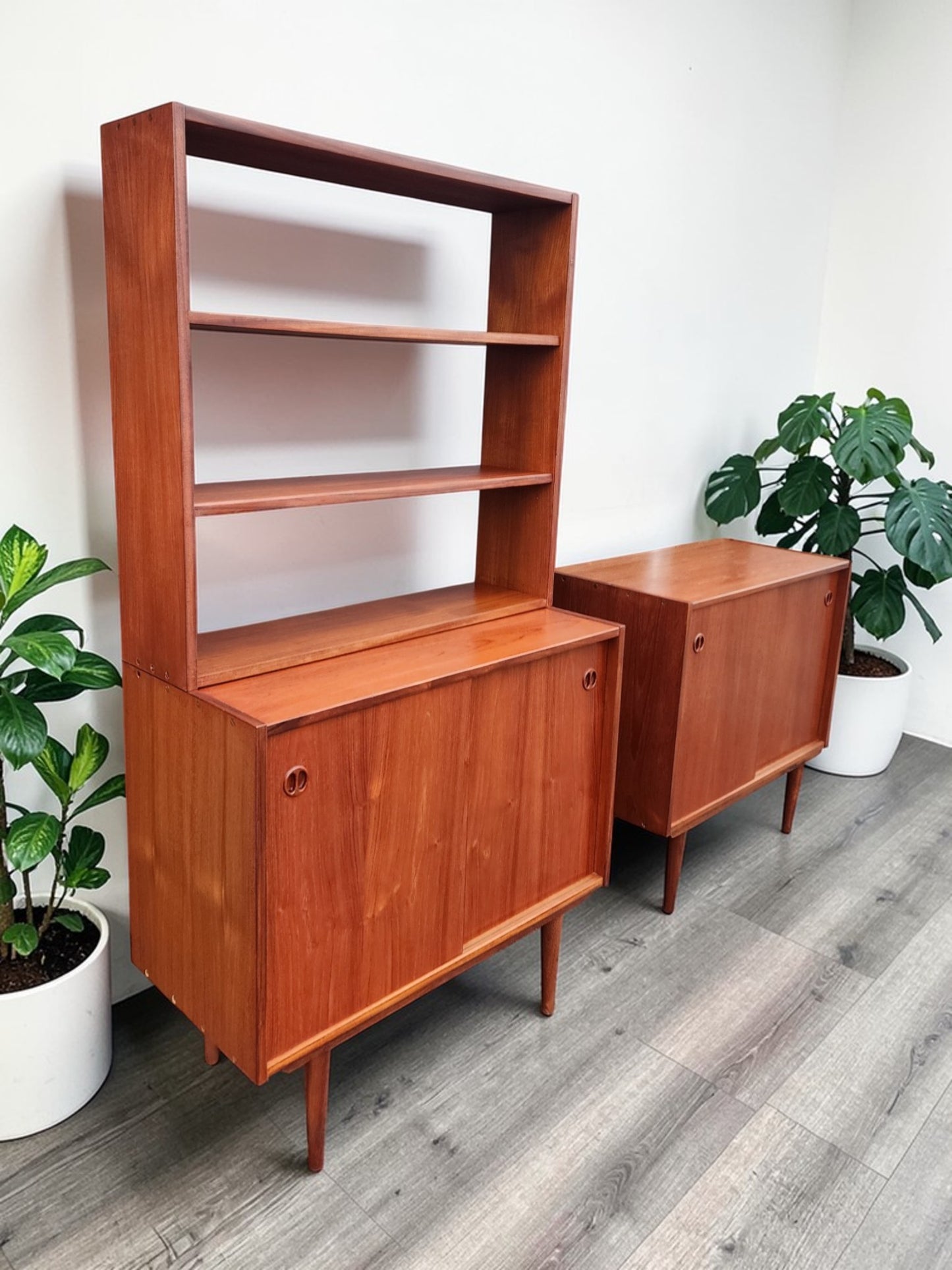 REFINISHED Danish Mid Century Modern Teak Cabinet w Shelving /Divider
