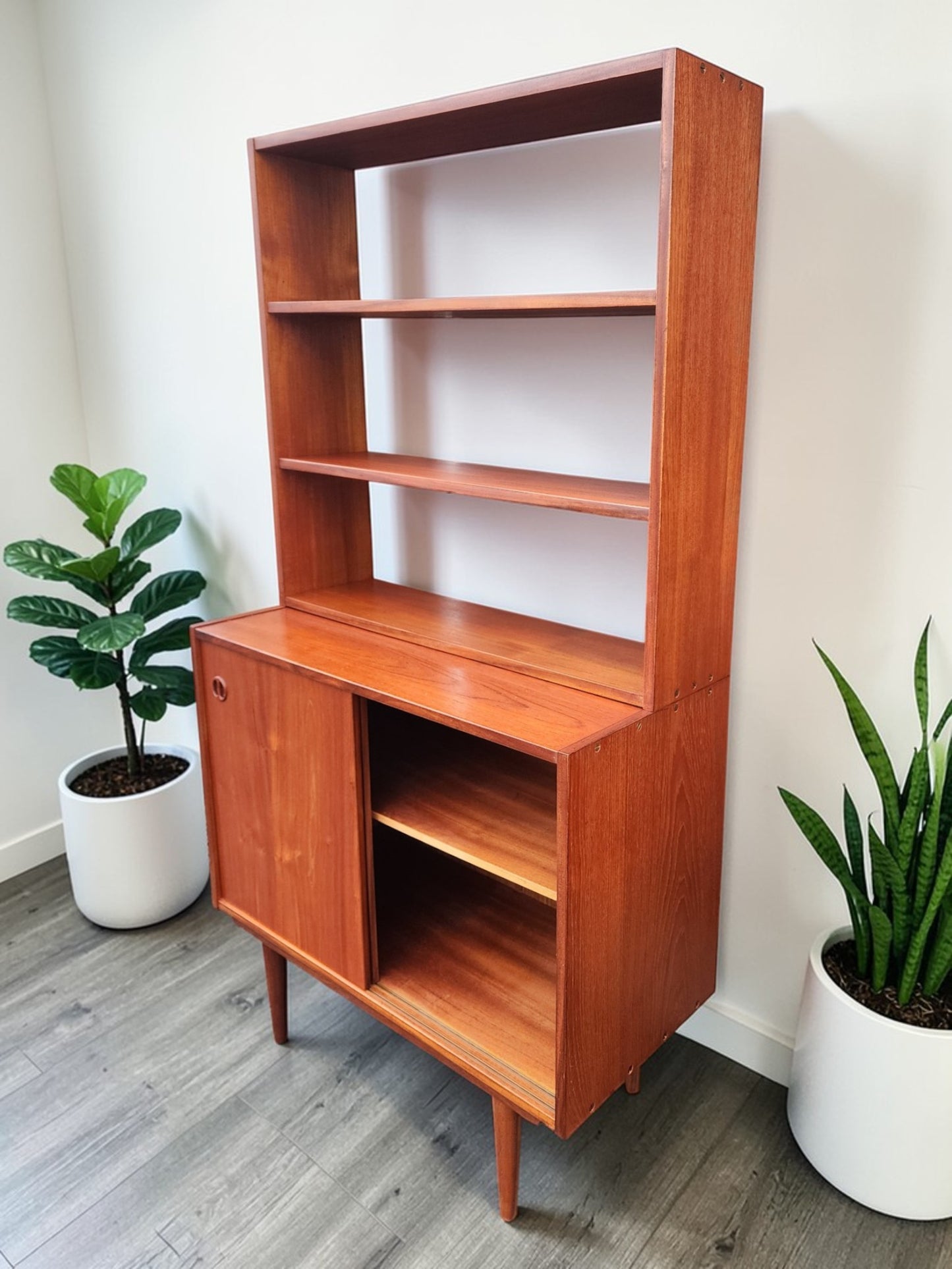 REFINISHED Danish Mid Century Modern Teak Cabinet w Shelving /Divider