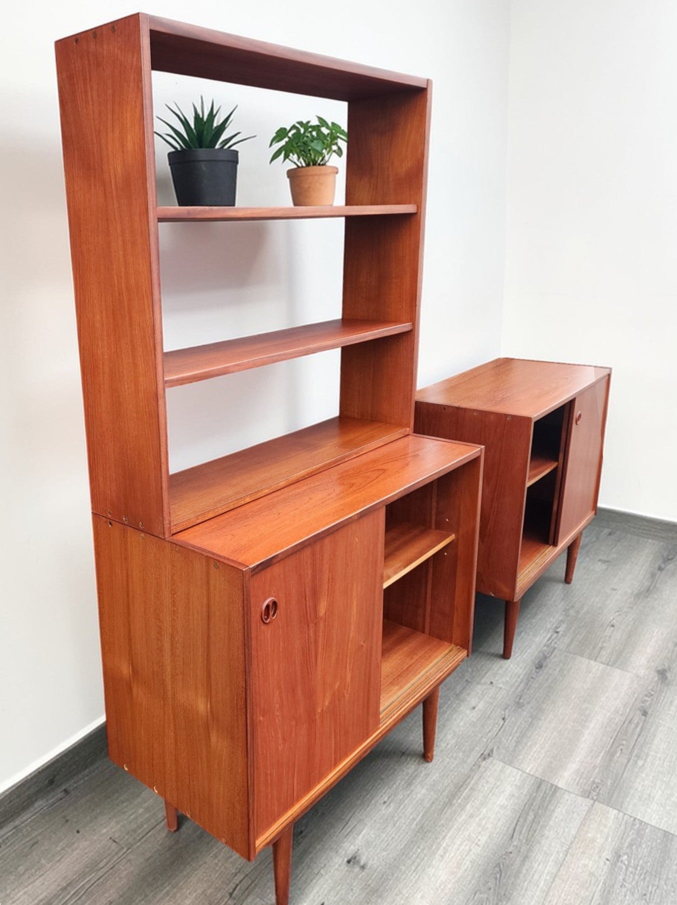 REFINISHED Danish Mid Century Modern Teak Cabinet w Shelving /Divider