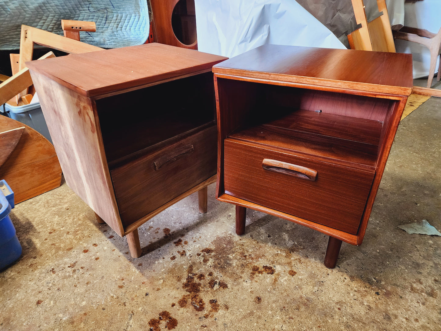 2 REFINISHED Mid Century Modern Solid Teak Afromosia Nightstands by Imperial