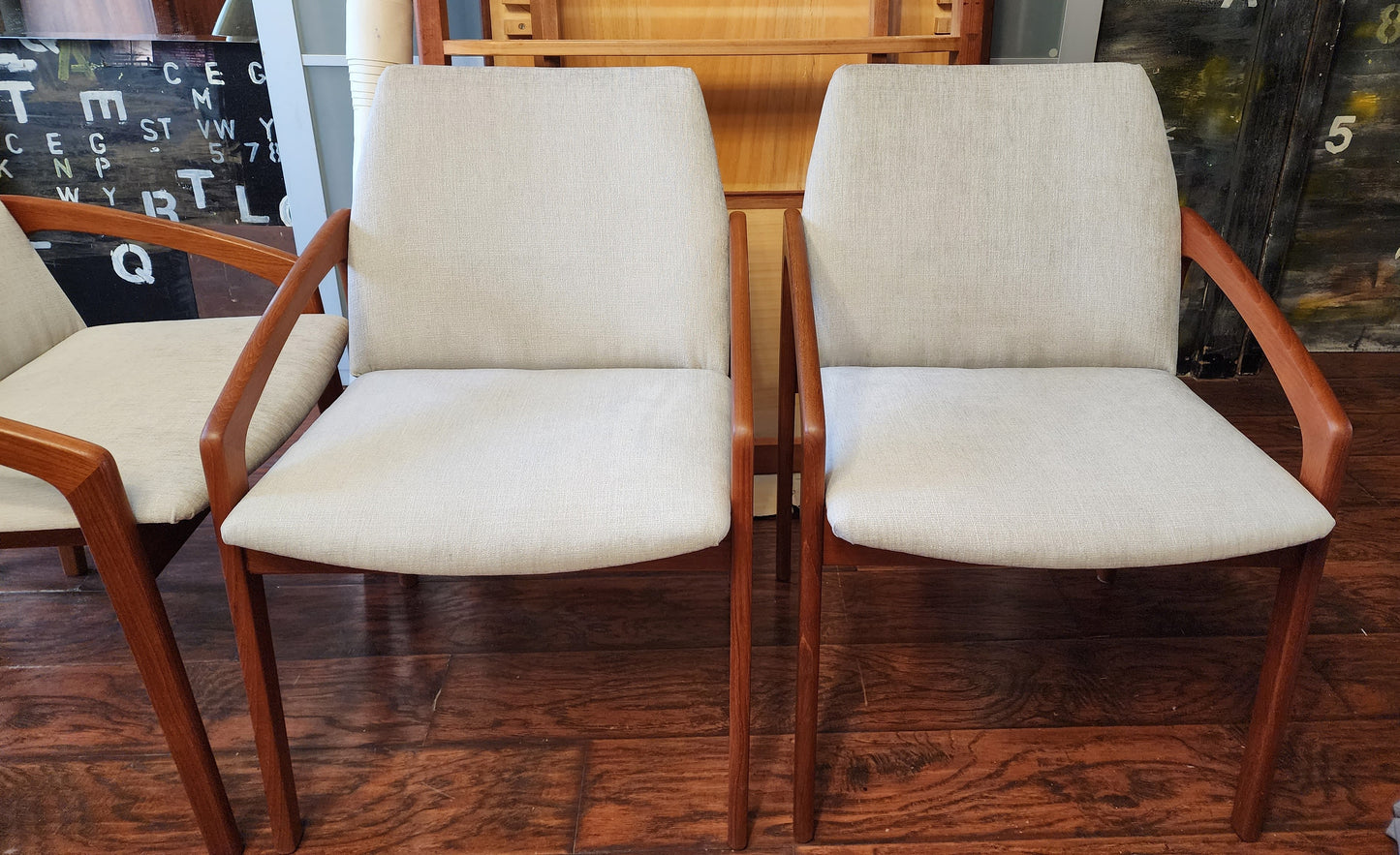 4 Danish MCM Teak Armchairs by H.Kjaernulf will be REFINISHED REUPHOLSTERED