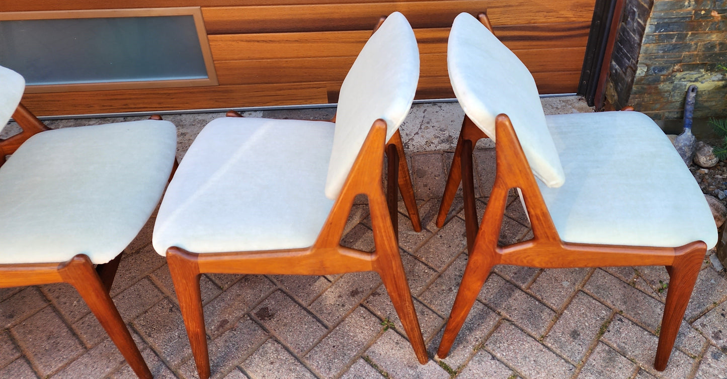 4 REUPHOLSTERED in mohair Danish Mid Century Modern Teak Swivel Back Chairs by Arne Vodder, Ella