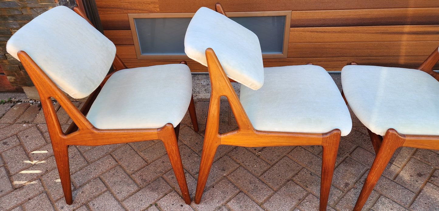 4 REUPHOLSTERED in mohair Danish Mid Century Modern Teak Swivel Back Chairs by Arne Vodder, Ella